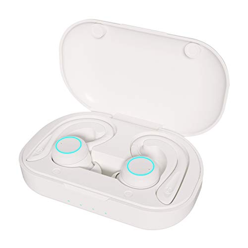 APEKX True Wireless Earphones with Charging Case IPX 7 Waterproof Over Ear Bluetooth Headphones Built-in Mic Deep Bass Headset for Sport Running – White
