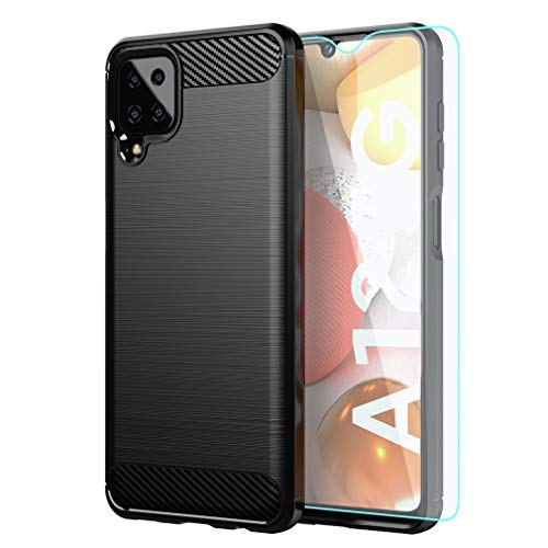 Samsung A12 Case,Galaxy A12 Case,with HD Screen Protector,Shock-Absorption Flexible TPU Bumper Cove Soft Rubber Protective Case for Samsung Galaxy A12 (Black Brushed TPU)