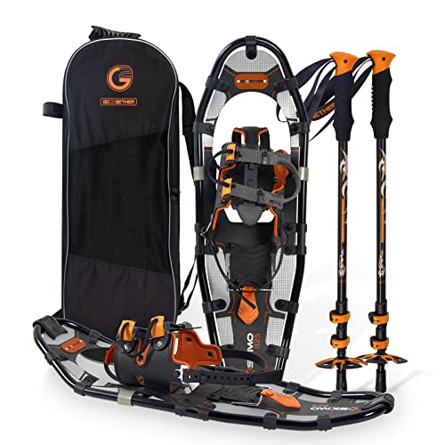 G2 30 Inches Light Weight Snowshoes for Women Men Youth, Set with Trekking Poles, Carrying Bag, Snow Baskets, Special EVA Padded One-Pull Binding, Heel Lift, Toe Box, Orange