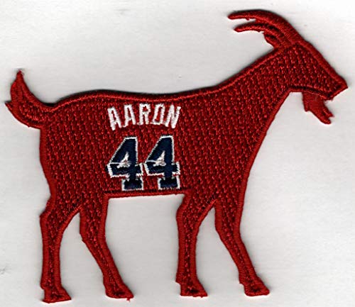 HANK AARON G.O.A.T GOAT No. 44 Patch – Jersey Number Baseball Sew or Iron-On Embroidered Patch 3 1/4 x 2 3/4″