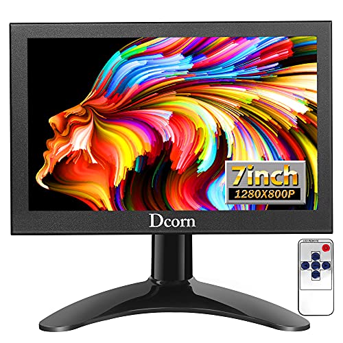 Dcorn 7 inch Mini Monitor,Small HDMI Monitor 1080P IPS Computer Monitors Support HDMI VGA BNC AV Input with Wall Bracket&Remote Control 1280×800 Pixel,160 Full Viewing w/Speaker