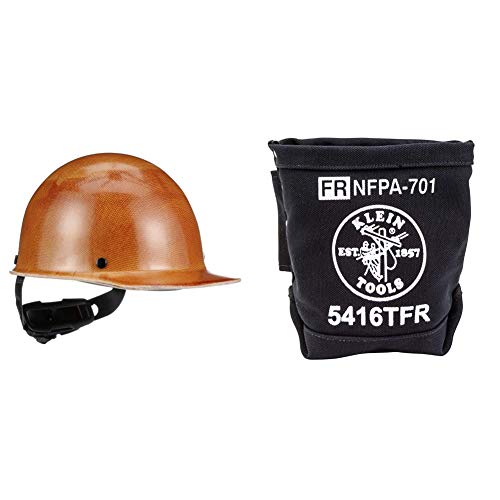 MSA – 475395 Tan Skullgard Phenolic Cap Style Hard Hat with Ratchet4 Point Ratchet Suspension & Klein Tools 5416TFR Tool Bag, Flame Resistant Canvas Bag for Bolt Storage, 5 x 10 x 9-Inch