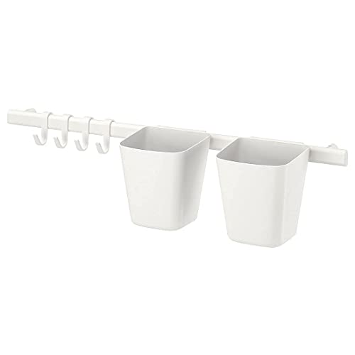 IKEA SUNNERSTA Rail with 4 Hooks and 2 containers, White