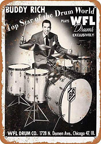 Keviewly Buddy Rich WFL Drums Tin Signs Metal Poster Warning Sign Decor for Garage Home Garden Retro Tin Sign Wall Birthday Party Bar Cafe Kitchen