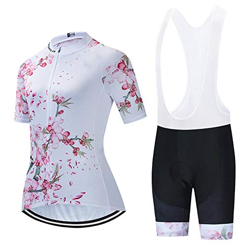 SUDUSUDO WoMens Cycling Clothing Set Road Bike Shirts Short Sleeve Breathable Cycling Jersey with 20D Padded Bib Shorts, Large