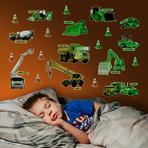 Glow in The Dark Construction Wall Stickers – 10 Large Bright Wall Decals for Bedroom Walls and Ceilings – Glowing Decorations for Boys Room and Girls Room