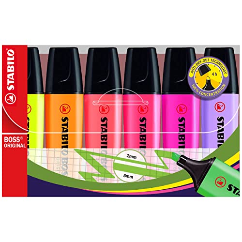 Highlighter – STABILO BOSS ORIGINAL & Pastel – Wallet of 6 – Assorted Colours
