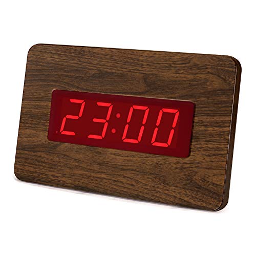 Timegyro Digital LED Alarm Clock Wall Clock for Bedrooms Operated by Battery Only (Dark Brown)
