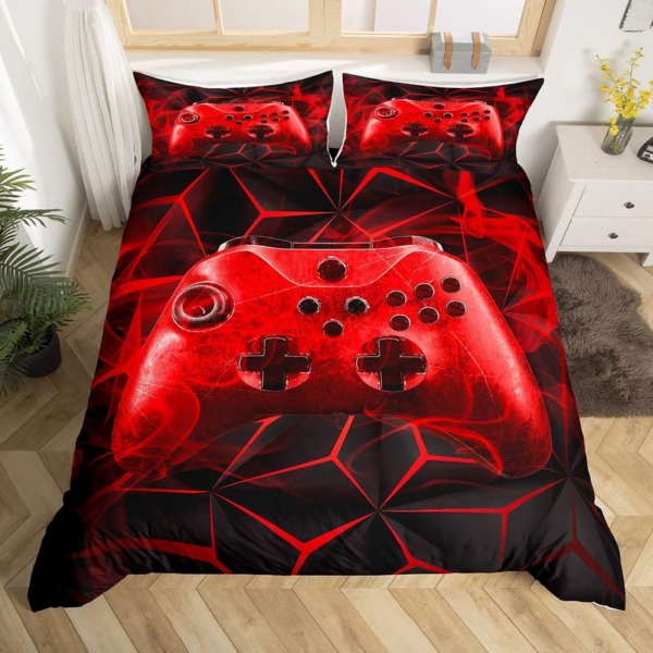 Boys Gaming Comforter Cover Twin Size Games Bedding Set Kids Teens Video Game Controller Duvet Cover Set Gamer Console Action Buttons Bedspread Cover Soft Bright Children Bedroom Decor Zipper Red