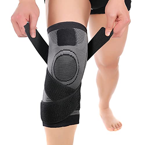 Hibucuo Knee Sleeve with Side Stabilizers, Adjustable Compression Knee Brace Support for Knee Pain, Arthritis Relief, improve Circulation Compression