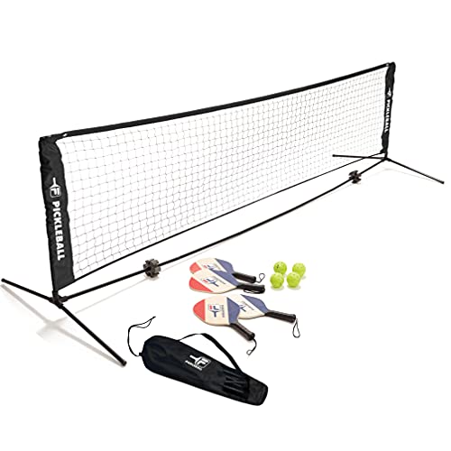 FILA Accessories Pickleball Net Set – Includes Pickleball Paddles Set of 4 with Regulation Size 4 Outdoor Balls & 10ft All Weather Mesh Net for Indoor or Outdoor Use – Lightweight, Quick & Easy Setup