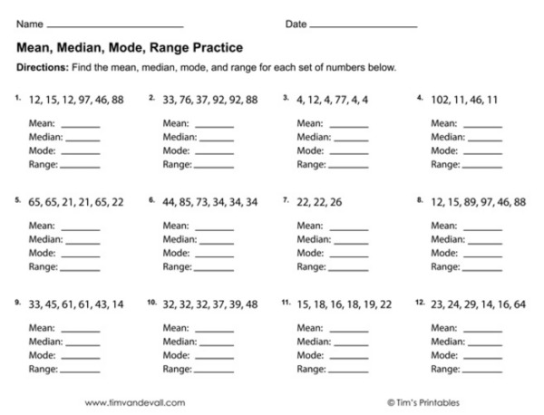 Mean, Median, Mode, Range Worksheets PDF | 3 Printable Worksheets