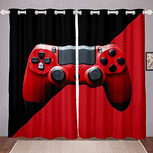 Erosebridal Teens Gamepad Curtains for Bedroom, Video Game Window Curtains Kids Boys Player Gaming Window Drapes Modern Gamer Window Treatments Curtains Living Room Decor, Red Black, 38″ Wx45 L