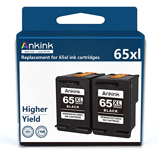 Ankink 65xl Black Ink Cartridge for HP 65 HP65 XL HP65XL Fit for Envy 5000 5010 5014 5052 5055 5070 DeskJet 2600 2622 2640 2652 2655 3700 3752 3755 Printer | HP65 Higher Yield Ink Combo Pack 2 Pcs