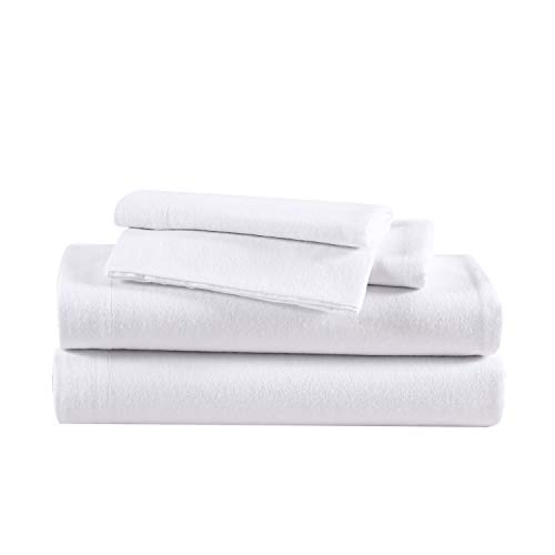 Eddie Bauer – King Sheets, Cotton Flannel Bedding Set, Brushed for Extra Softness, Cozy Home Decor (White, King)