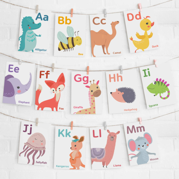 Animal Alphabet Flashcards, 5×7 ABC Flash Cards, Preschool Class Homeschool Learning Tools