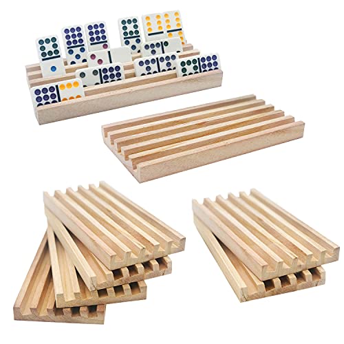 ESSAJOY Wooden Domino Trays/Racks Set of 8 Mexican Train Domino Trays/Racks Holders Rummy Rack Domino Tiles Holders Domino Wood Holder 【Dominoes not Included】