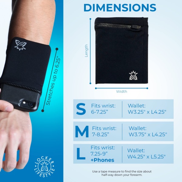 Locker Lifestyle Premium Wrist Locker – Phone Travel Wallet for Active Men & Women, Wrist Zipper Storage Band for Travel, Running for Hands-Free Storage Fits iPhone & Andriod Models