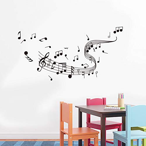 Music Notes Notation Band Wall Sticker Decal, Removable DIY Vinyl Art Mural Wallpaper Home Decor for Kids Bedroom Music & Dance Room Decorations(53×27inch / Black)