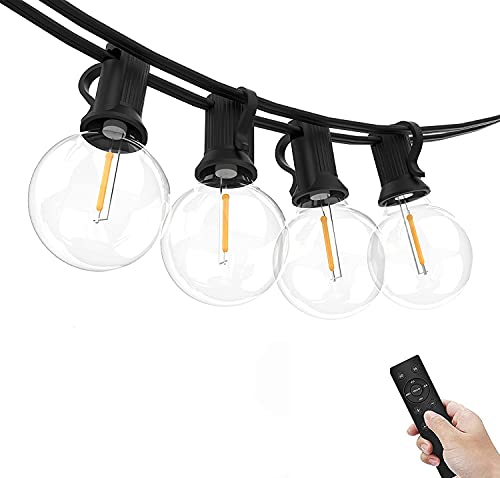 Yuusei 25Ft Dimmable String Lights Remote Control, LED Outdoor Patio Light with 12+1 Shatterproof G40 Bulbs, IP45 Waterproof Linkable Hanging Lights, 4 Light Modes, 2700K Warm White, E12 Socket Base