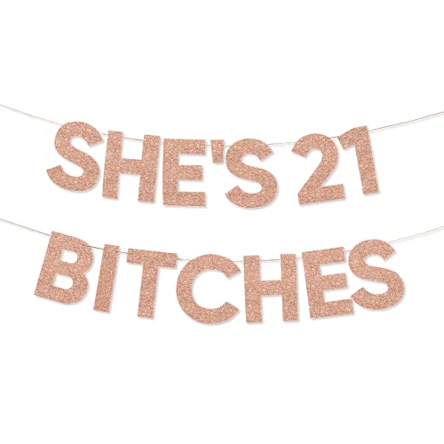 Party101 She’s 21 Bitches Banner – Rose Gold 21st Birthday Decorations – 21 Birthday Decorations for Her, Happy 21st Birthday Banner, 21st Birthday Party Supplies – 21st Birthday Decorations for Women