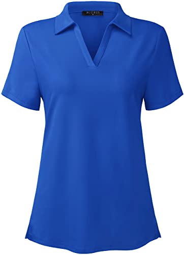 KORALHY Outdoor Shirts for Women, Misses Short Sleeve Sports Moisture-Wicking Polo T-Shirt for Sports Climbing Hiking Travel Training Home Workout Biking Running Navy Blue X-Large