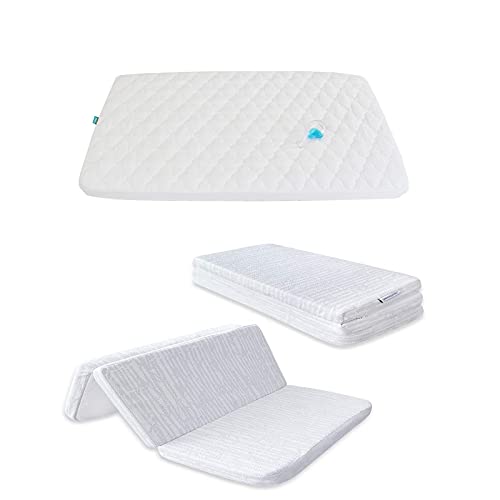 Pack n Play Mattress Pad and Pack N Play Mattress Topper, Trifold Playard Mattress Topper, Waterproof Crib Mattress Pad Cover for Pack N Play – 39″ x 27″ Fitted Pad
