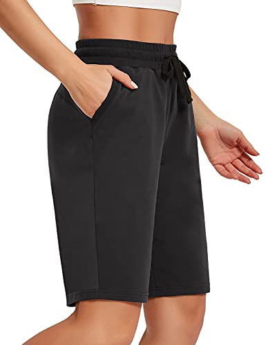 SPECIALMAGIC Cotton Sweat Shorts with Pockets for Women 10″ Athletic Lounge Sports Workout Bermuda Knee Shorts Black | The Storepaperoomates Retail Market - Fast Affordable Shopping