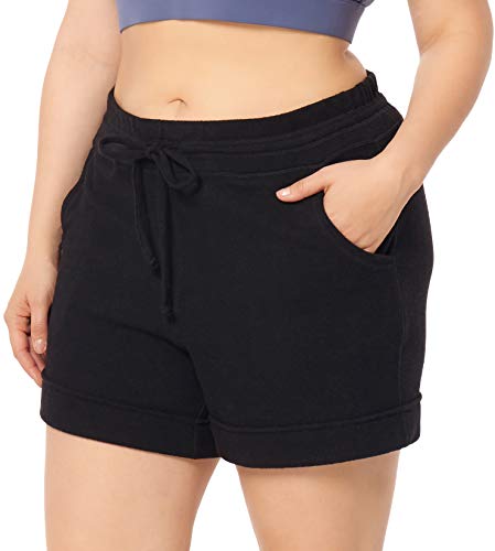 ZERDOCEAN Women’s Plus Size 5″ Casual Lounge Yoga Sports Shorts Pajama Walking Athletic Shorts Activewear Pockets Black 2X