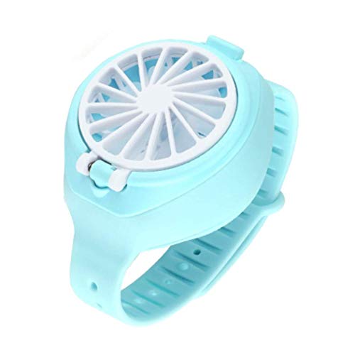 ZHome Portable Watch Fan Battery Operated Mini USB Charging Fan with 3 Speeds – Wind Direction Adjustable Wearable Personal Fan for Kids Indoor Outdoor Blue