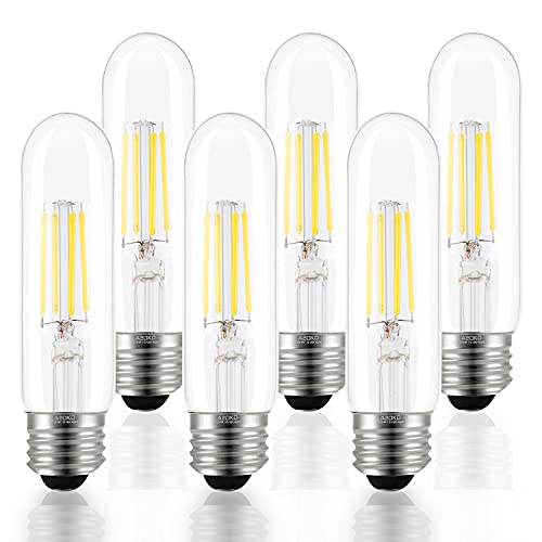 T10 LED Bulbs Daylight 4000K LED Tubular Edison Light Bulbs 4W Dimmable Tube Vintage Led Bulbs 40 Watt Equivalent,E26 Medium Base, LED Filament Retro Bulb for Desk Lamp, (6-Pack), 6 Count (Pack of 1)