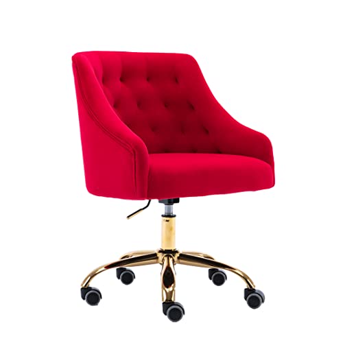 ZOBIDO Comfy Home Office Task Chair with Wheels, Cute Modern Upholstered Velvet Seashell Back Adjustable Swivel Vanity Desk Chair, for Women, for Kids, for Girls, Living Room, Bedroom, (Red)