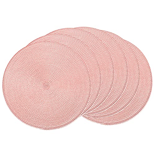AHHFSMEI Round Braided Placemats 15 Inch Round Table Mats for Dining Tables Woven Heat Resistant Place mats Set of 6 (Pink)
