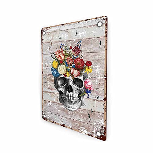 Anatomy Skull Flower Floral Vintage Rustic Farmhouse Retro Metal Wall Sign Decor, Home Studio Decor for Dr Office, Gift for Doctor, Physician, Nurse,Friend