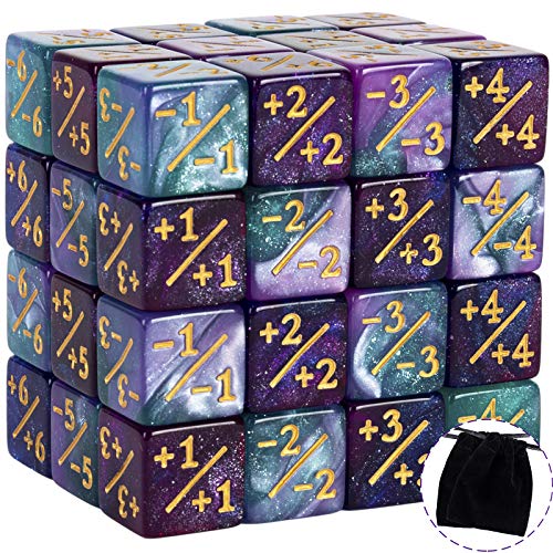 48 PCS Token Dice Counters Magic The Gathering Glitter Sparkle Dice Marble Cube D6 Dice for Loyalty CCG MTG Creature Stats Card Gaming Accessories (Turquoise&Lilac, Navy&Fuchsia)