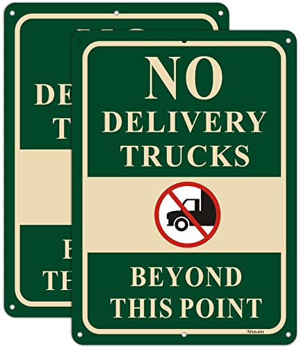 2 Pack No Delivery Trucks Beyond This Point Signs 10″ x 14″ No Trucks Warning Road Signs Metal Reflective Rust Free Aluminum, UV Protected Waterproof Easy Mounting Outdoor Use Fade-Resistant