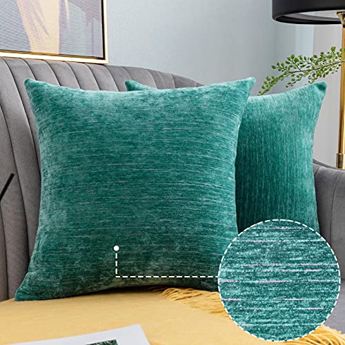 Lipo Thick Chenille Pillow Covers 18×18- Set of 2 Decorative Euro Throw Pillows Cover, Soft Cushion Case, Home Decor Rustic Farmhouse for Couch, Bed, Sofa, Bedroom, Car (Turquoise, 18X18 Inch)