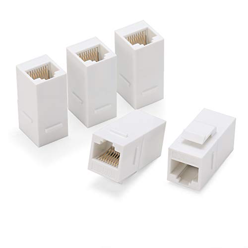 Rapink RJ45 Coupler Inline Adapter Keystone, Female to Female Network Connector 5 Pack for Ethernet Cat6/Cat5e/Cat5 Cable Extender with Gold Plated White