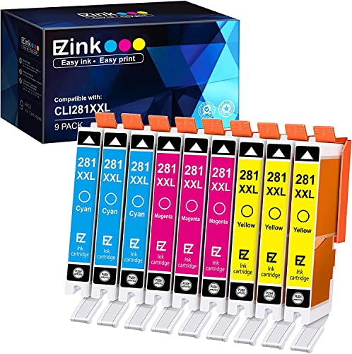 E-Z Ink (TM Compatible Ink Cartridge Replacement for Canon CLI 281 XXL to use with PIXMA TR7520 TR8520 TS6120 TS6220 TS6320 TS8120 TS8220 TS9120 TS9520 TS9521C TS702 Printer (9 Pack)
