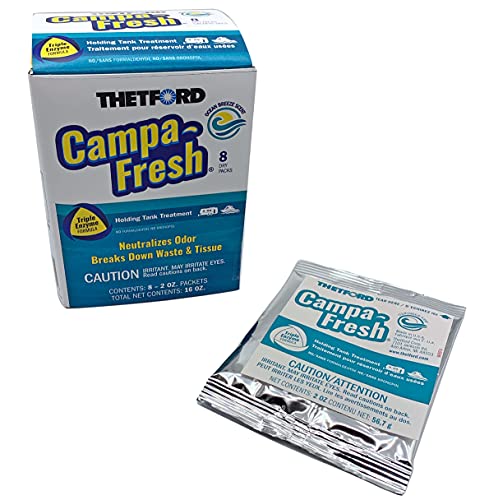 Thetford Campa-Fresh Ocean Breeze Scent RV Holding Tank Treatment, Formaldehyde Free, Waste Digester, Septic Tank Safe, 8 Pack Dripack (96702)