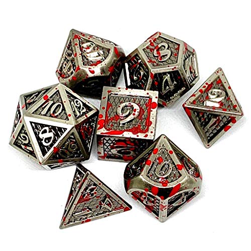 Darksilver Forge Bloodstained Metal Polyhedral Dice Set for Tabletop Roleplaying Games, Dungeons and Dragons, DND, D&D