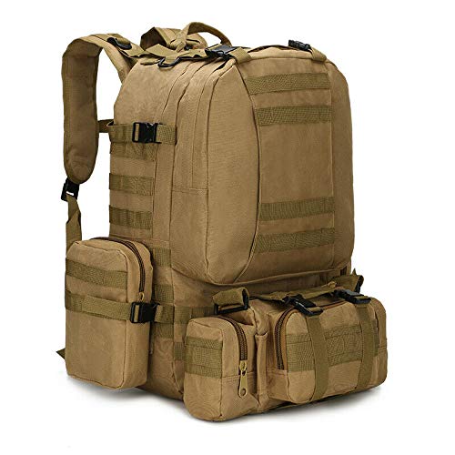 HHE 55L Military Tactical Bag for Camping Hiking Trekking Hunting Bug Out Bag Outdoor Backpack (Khaki),Large