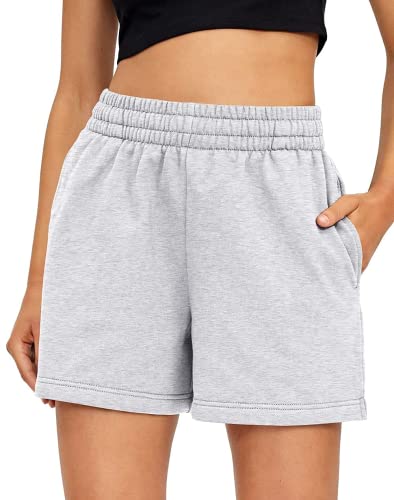 AUTOMET Womens Sweat Shorts Summer Casual High Waisted Athletic Shorts Comfy Lounge Running Shorts Gym Shorts with Pockets Fashion 2023 Grey