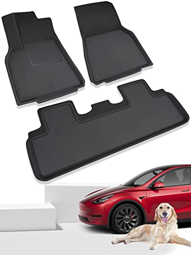 TAPTES All-Weather Floor Mats for Tesla Model Y 2021 2022 Accessories Custom Fit TPE Car Floor Liners Cargo Tray Trunk Waterproof Floor Mats Black Snowproof(1st & 2nd Row, Black)