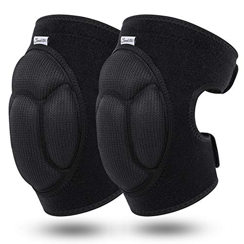 Soudittur Adult Knee Pads for Gardening, Anti-Slip Collision Avoidance Kneepads with Thick EVA Foam, for House Cleaning, Construction Work, Volleyball, Football Dance Knee Sleeve, 1 Pair (Black)