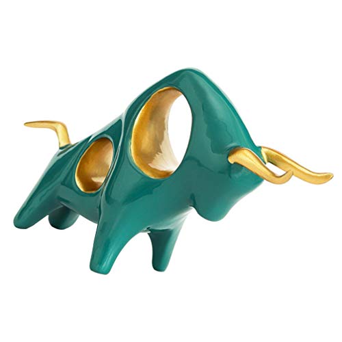 Wakauto Chinese Zodiac Ox Figurine Resin Mascot Bull Cow Statue Collection Statue 2021 New Year Feng Shui Ornaments for Good Luck Home Office Decoration Green