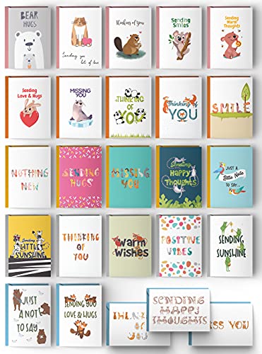 Dessie Unique Thinking Of You Cards With Greetings Inside, Assorted Color Envelopes, Gold Seals, Storage Box, 25 Large Cards