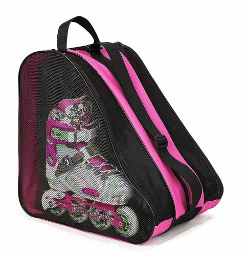FOUUA Roller Skate Bag – Unisex Ice Skate Bag with Adjustable Shoulder Strap – Breathable Oxford Cloth Skating Shoes Storage Bag Without Unpleasant Smell Roller Skate Accessories (Pink)