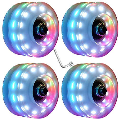 Nezylaf 4 Piece 6 LED Light up Roller Skate Wheels, Luminous Skate Wheels with Bearings Installed for Indoor or Outdoor Double Row Skating and Skateboard 32 x 58 mm 78A（Colorful）