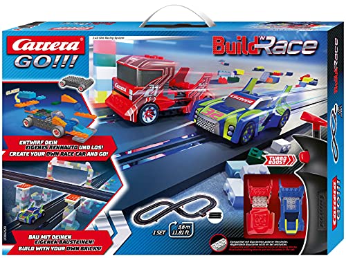 Carrera GO!!! Build ‘N Race 62529 Racing Set 3.6 Electric Powered Slot Car Racing Kids Toy Blocks Race Track Set Includes 2 Hand Controllers and 2 Cars in 1:43 Scale